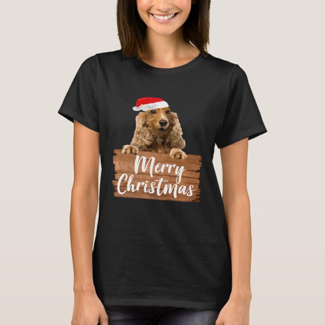 Julens Hund Spanel Santa Hat T Shirt (Framsida)