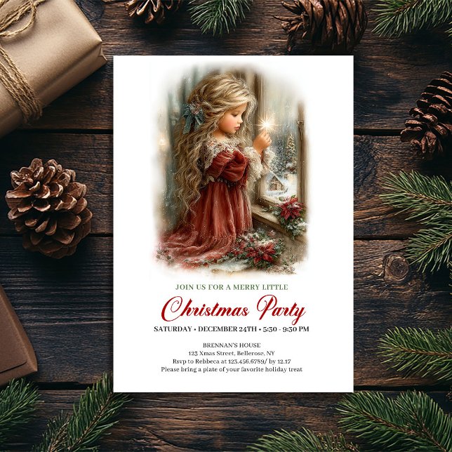 Julens Inbjudan Söt Flickas Vinterscen (Holiday Season Invitation Cute Girl Winter Scene)