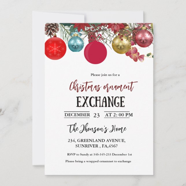Julens inbjudan till Ornament Exchange Party (Framsida)