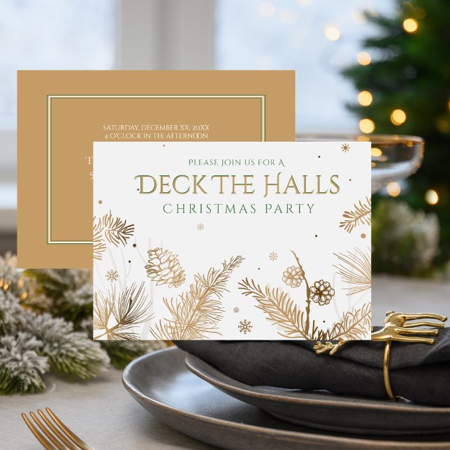 Julens Julfest - Deka Halls - Guld Inbjudningar (Christmas Holiday Party - Deck The Halls - Gold Invitation)