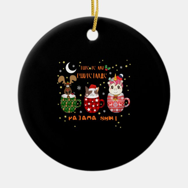 Julens Julfest ger Unicorn Santa Hat Julgransprydnad Keramik (Framsidan)