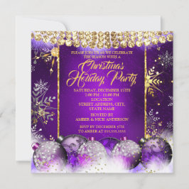 Julens Julfest lila guld Bauble Snö Inbjudningar