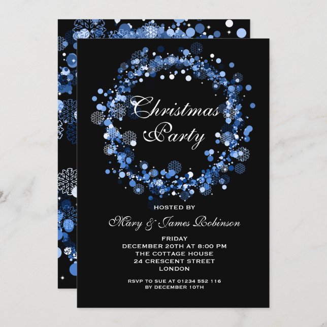 Julens Julfest Utandningsblått Inbjudningar (Fram/baksida)