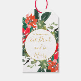 Julens Julhelg Blommigt Holly WAN Presentetikett