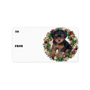 Julens krans Yorkshire Terrier Gift-etiketter Adressetikett