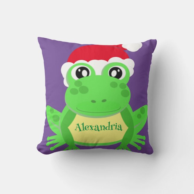 Julens Lila Frog Santa Hat Novelty Funny Kudde (Framsida)