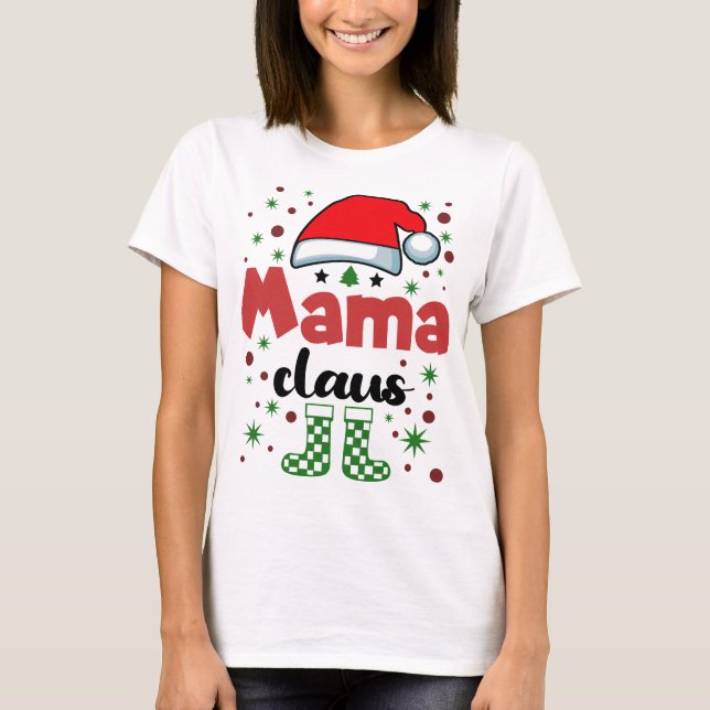 Julens Mamma-familjens fru Santa Hat T Shirt (Framsida)
