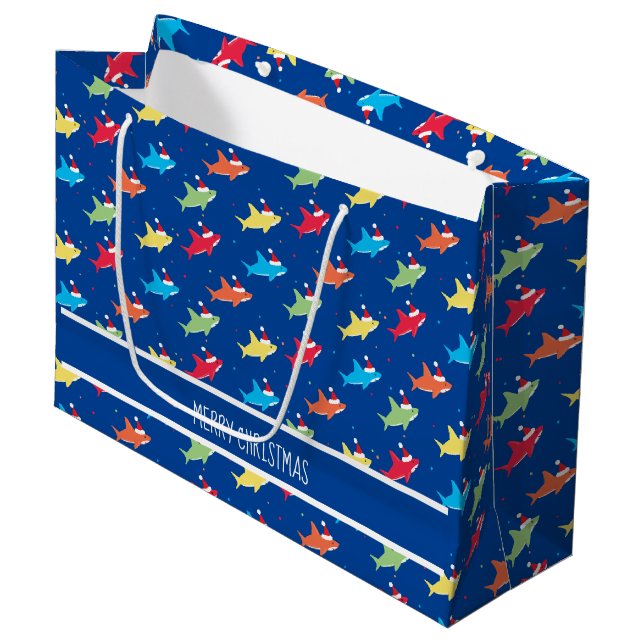 Julens Multifärgad Sharks Cute Large Gift Bag (Framsidan Vinklad)