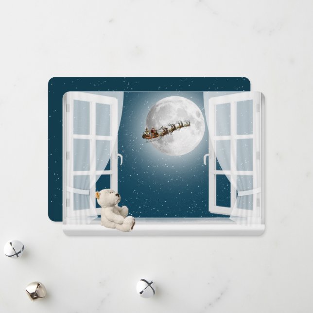 Julens Nalle i fönster Julkort (Fram/Back In Situ)