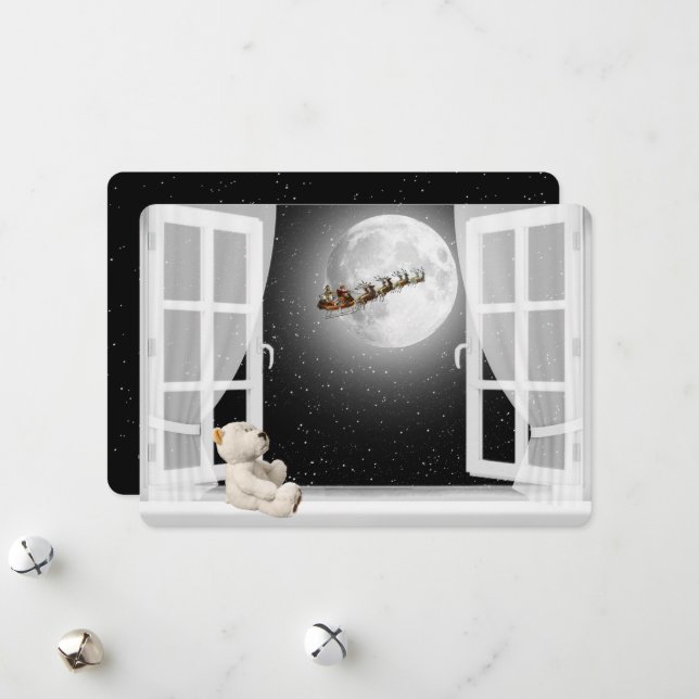 Julens Nalle i fönster Julkort (Fram/Back In Situ)