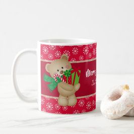Julens Nalle med Gift och Snöflingor, Röd Kaffemugg