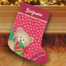 Julens Nalle med Gift och Snöflingor, Röd