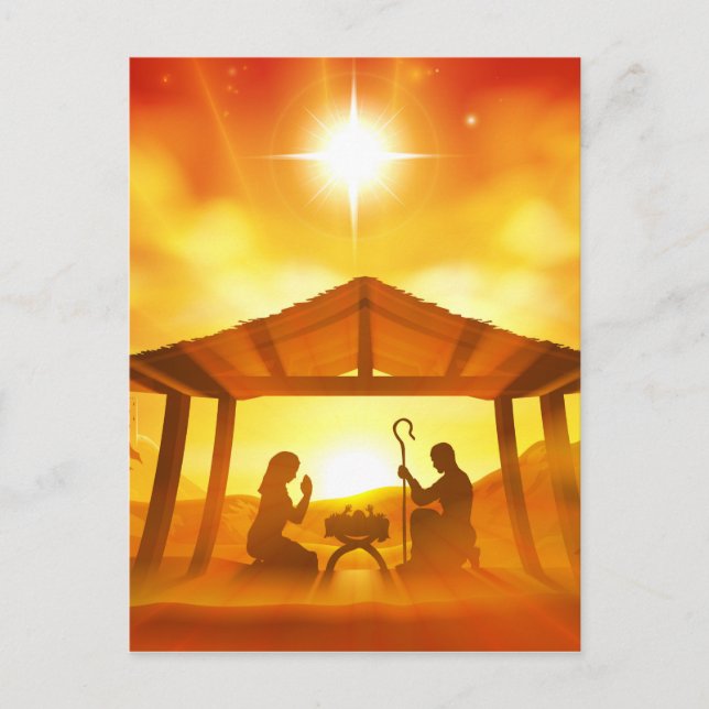 Julens nativitetscen helg vykort (Framsida)