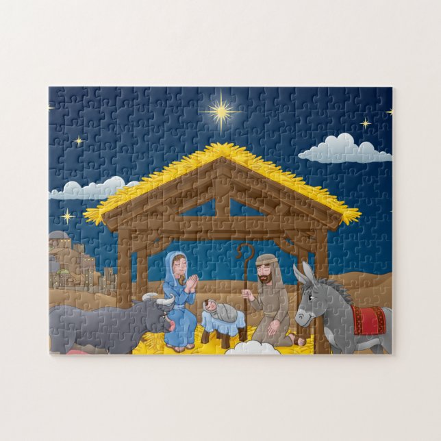 Julens nativitetscen med Baby Jesus Pussel (Horisontell)