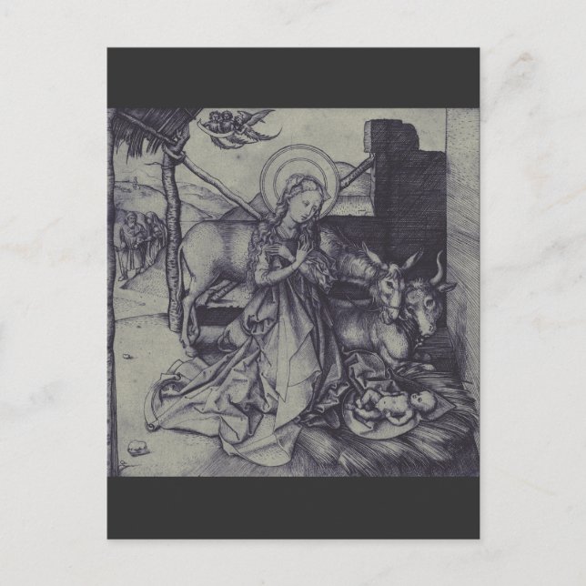Julens Nativity Stark bläckkonst Vykort (Framsida)