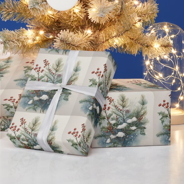 Julens natur Bouquet med Holly Berry Presentpapper (Helgdagar)