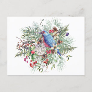 Julens natur Illustration med Bird & Berries Helg Vykort