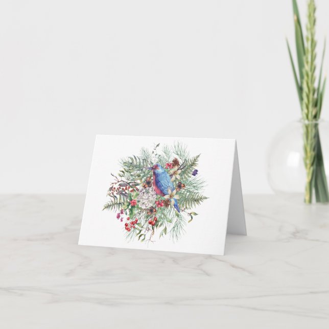 Julens natur Illustration med Bird & Berries Kort (Framsida)