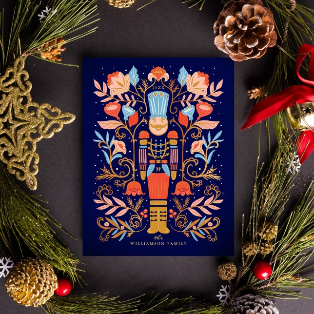 Julens Nutcracker Blommigt Art & Många Photo Vykort (Christmas Nutcracker Floral Art & Multiple Photo Postcard)