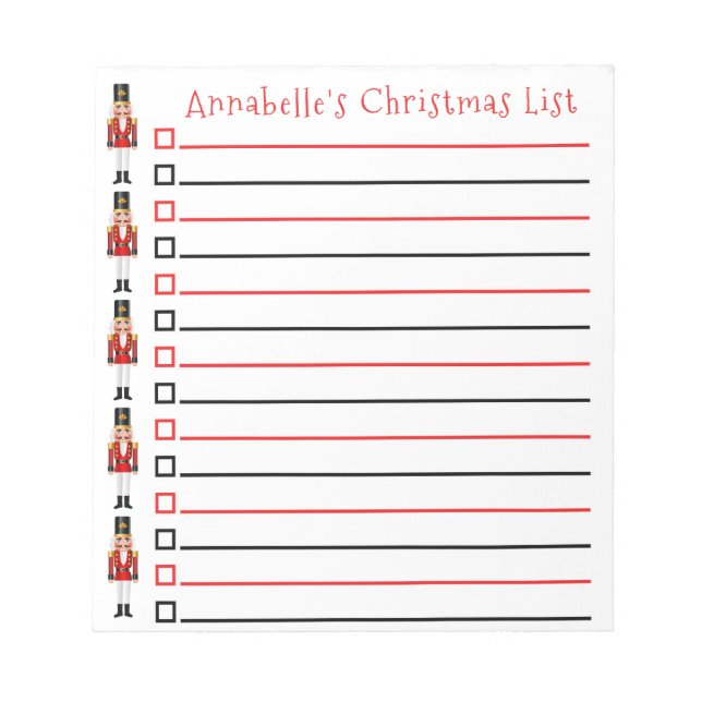 Julens Nutcrackers Shopping List Personalize Nej Anteckningsblock (Framsida)