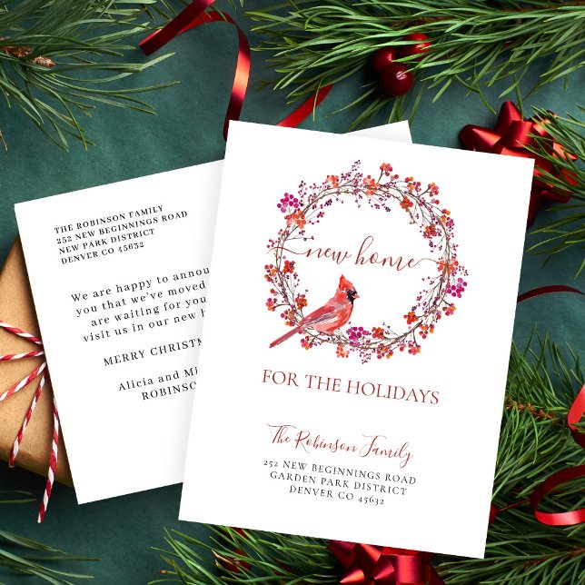 Julens nya hem för helgdagarnas flytta meddelande vykort (Skapare uppladdad)