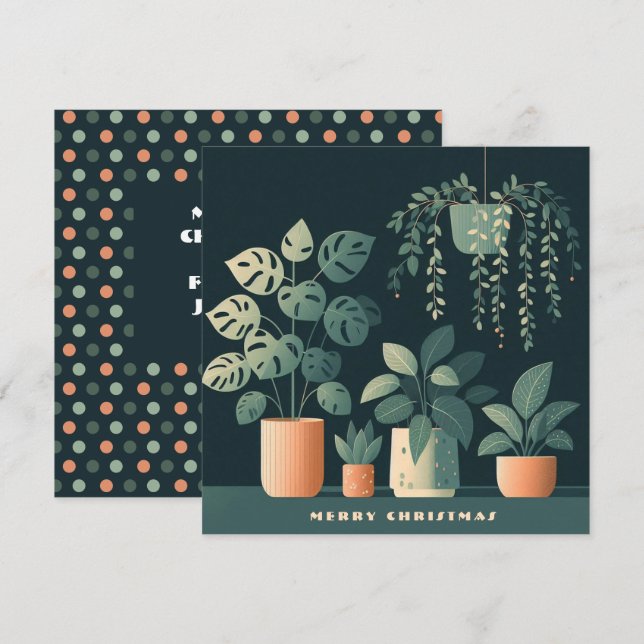 Julens Orange, Grönt, krukväxter Julkort (Fram/baksida)