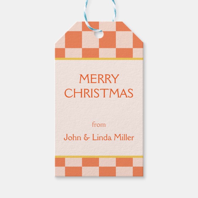 Julens Orange Retro Checker Mönster Presentetikett (Framsidan)