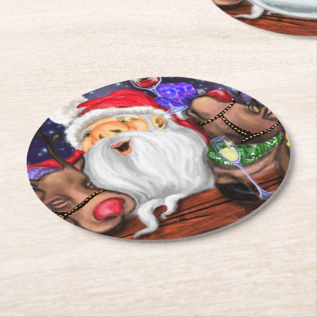Julens Papper Underlägg Roligten Santa and Reindee Rund (Vinklad)