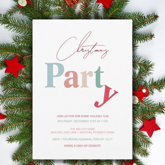 Julens party-typografi, enkelt ljus färg inbjudningar (Skapare uppladdad)