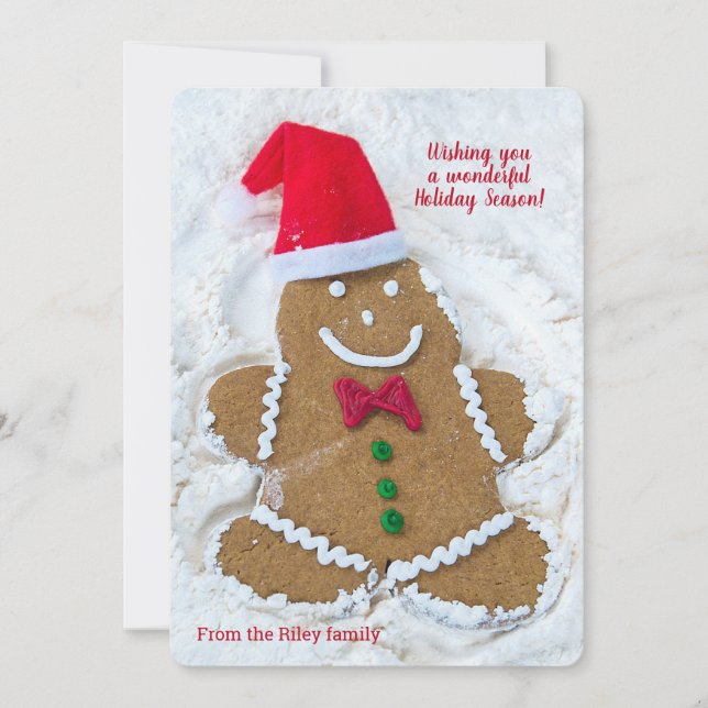 Julens pepparkaksgubbe cookie snö ängel julkort (Framsida)