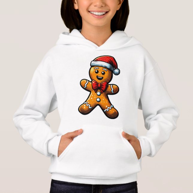 Julens Pepparkaksgubbe Kids Pullover Hoodie T Shirt (Framsida)