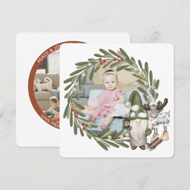 Julens Personlig Gnome Moose Photo Ram Julkort (Fram/baksida)