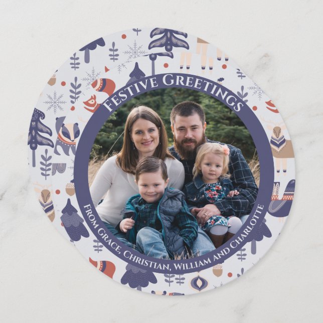 Julens Personlig Skandinavian Nordic Forest Julkort (Fram/baksida)