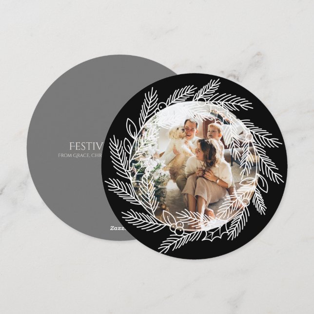 Julens Personlig Utandning Foto Ram Round Julkort (Fram/baksida)