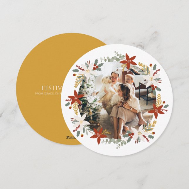 Julens Personlig Utandning Foto Ram Round Julkort (Fram/baksida)