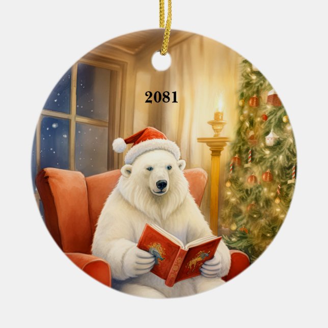 Julens Polar Bear Anpassa datum Ornament (Framsidan)