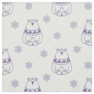 Julens Polar Bear Blue och White Snöflingor Tyg