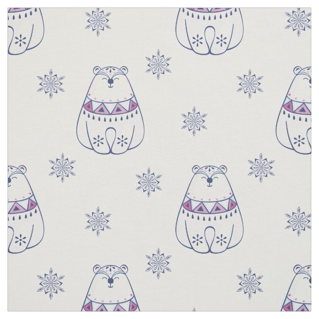 Julens Polar Bear Blue och White Snöflingor Tyg (Provkarta)