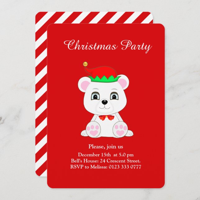 Julens Polar Bear Elf om Röda partiets inbjudan (Fram/baksida)