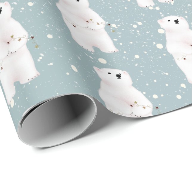 Julens Polar Bear i Snöflingor Wrapping Papper Presentpapper (Rullad Hörn)
