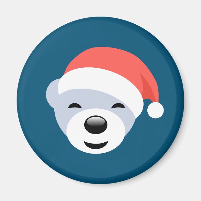 Julens Polar Bear in Red Hat on Blue Magnet (Framsidan)