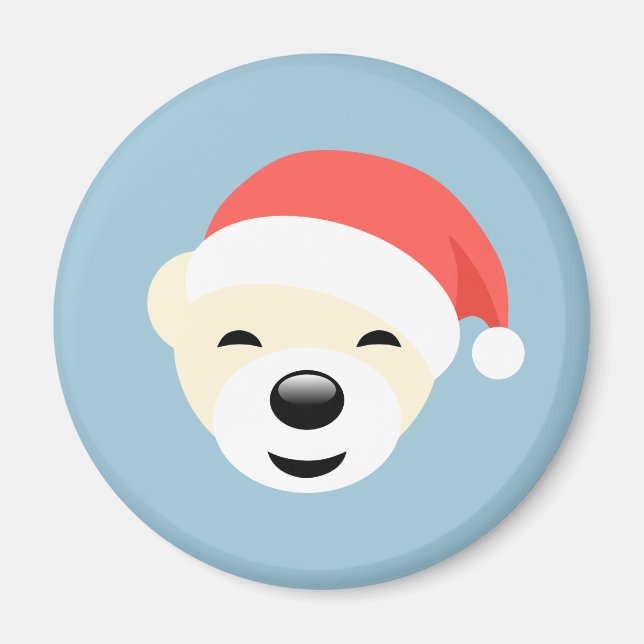 Julens Polar Bear in Red Hat on Light Blue Magnet (Framsidan)