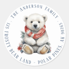 Julens Polar Bear med Red Scarf Returadress Runt Klistermärke