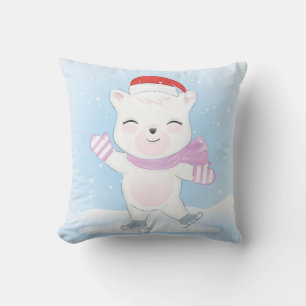 Julens Polar Bear med Santa Hat i Snowfall Kudde