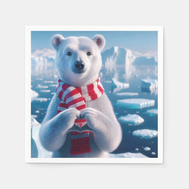 Julens Polar Bear med Tassar som bildar ett hjärta Pappersservett (Framsidan)