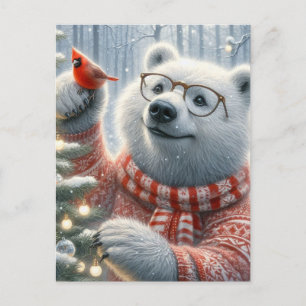 Julens Polar Bear och Kardinal Träd Vykort