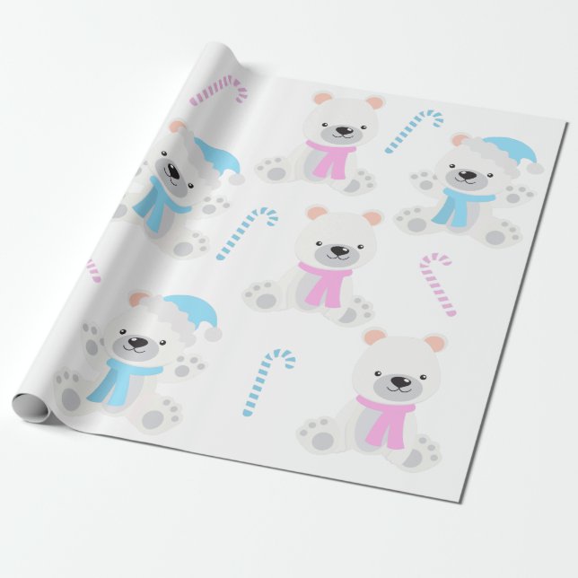 Julens Polar Bear Rosa Blue Gender Reveal Party Presentpapper (Utrullad)