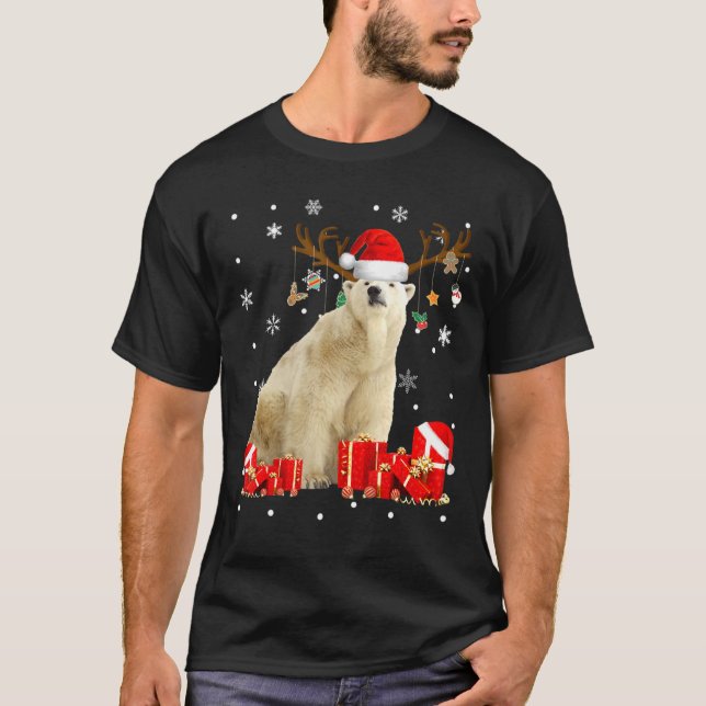 Julens Polar Bear Santa Reindeer Polar Bear T Shirt (Framsida)