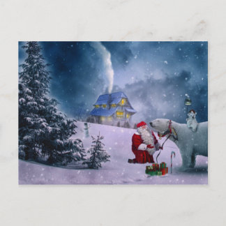 Julens Polar Bear Santa Snö Scene Vykort