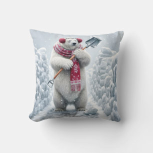 Julens Polar Bear Shoveling Snö Kudde